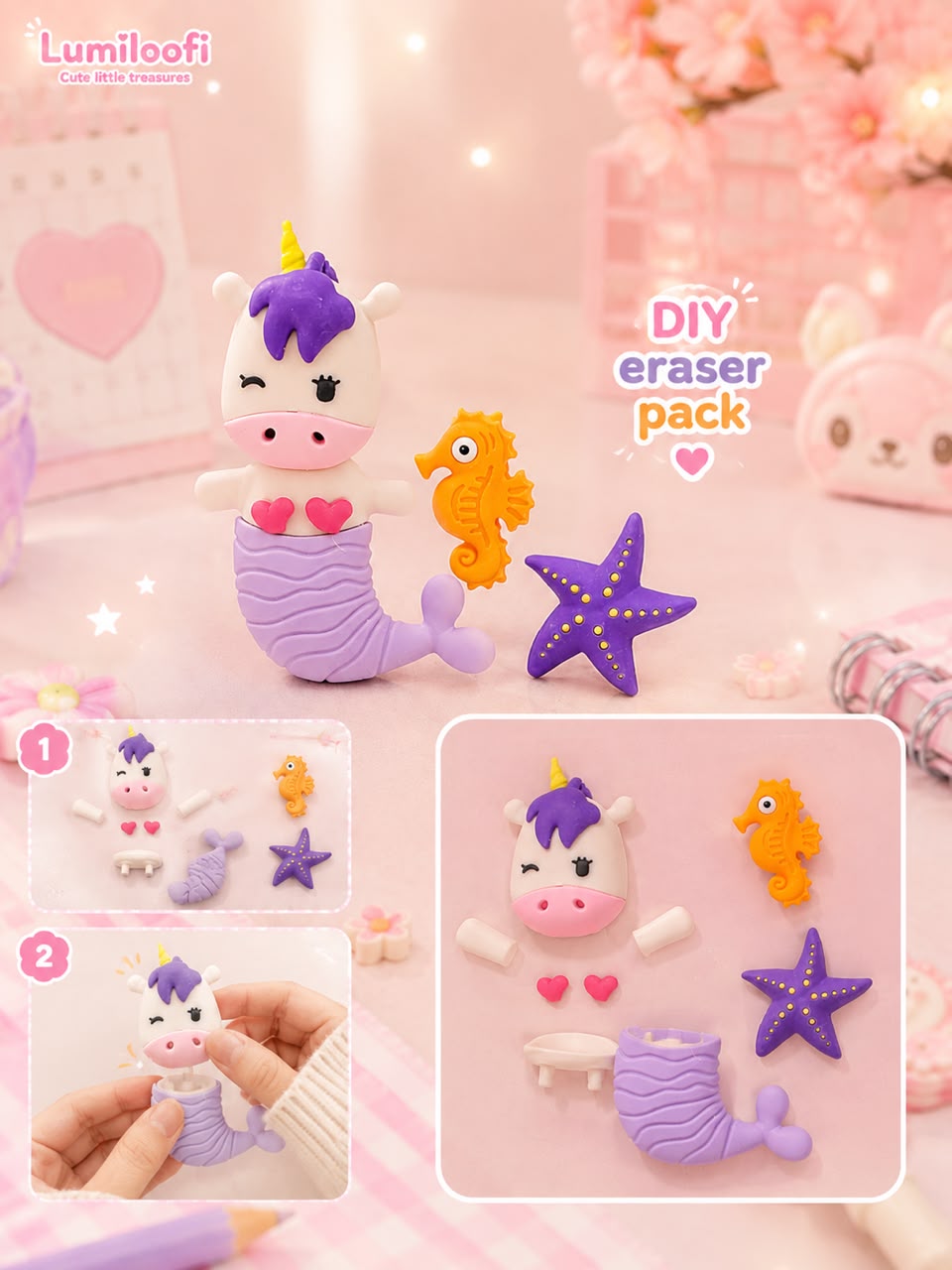 DIY Mermaid Unicorn Puzzle Eraser Set