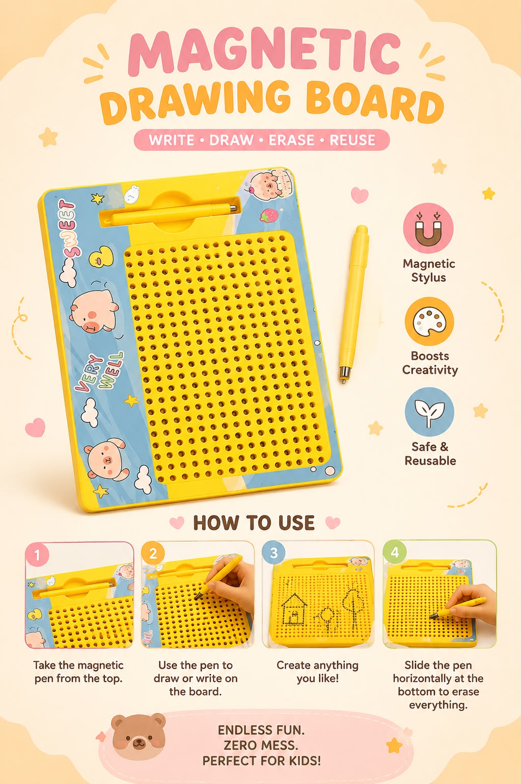 Sweet Kawaii Magnetic Doodle Drawing Board