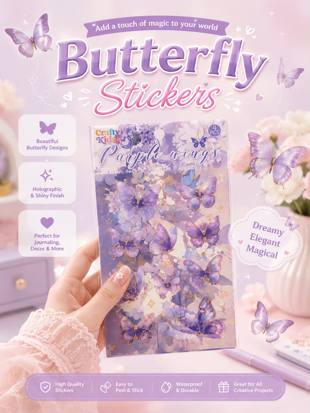 Purple Wings Holographic Butterfly Stickers